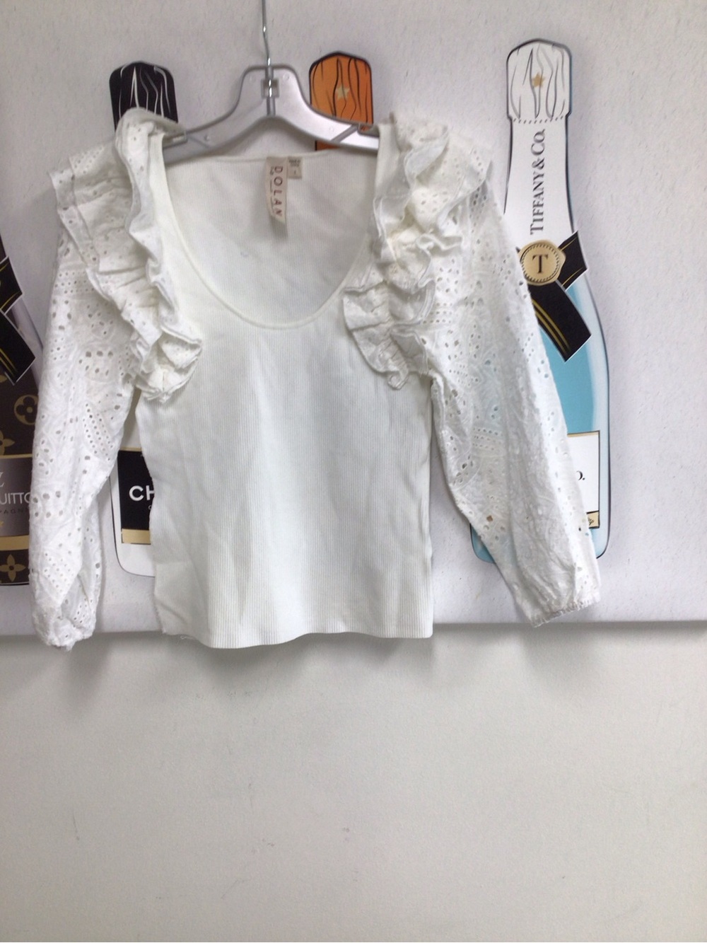 dolan White Ribbed Tank with Eyelet Ruffle Sleeves - Picture 3 of 8
